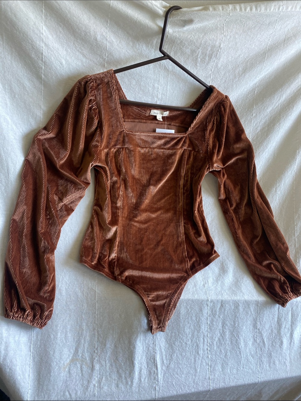 Shop Stevie Chocolate Velvet Square-Neck Long-Sleeve Bodysuit